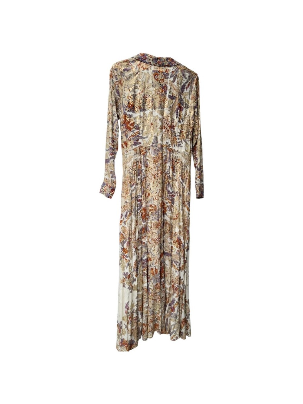 Soft Surroundings Boho Metallic Floral Maxi Collared Shirtdress Sz S - Picture 9 of 16